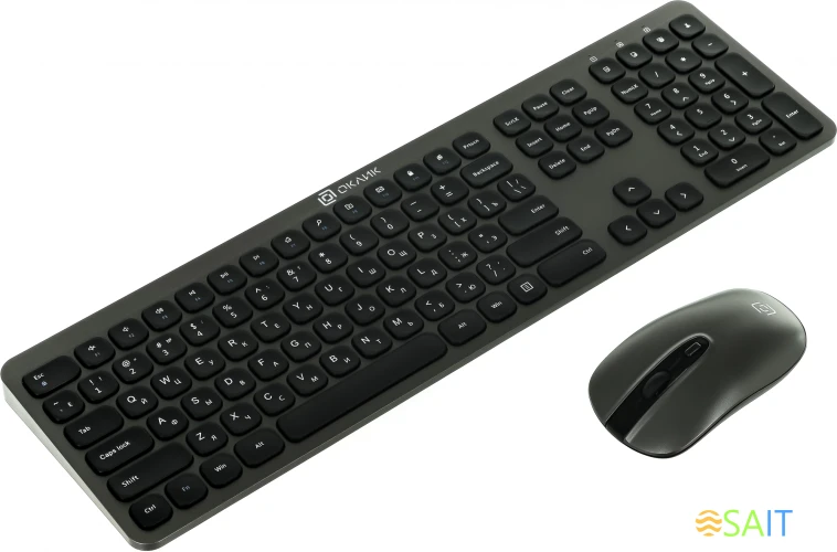 Клавиатура + мышь Оклик 300M клав:серый мышь:серый/черный USB беспроводная slim (1488402)