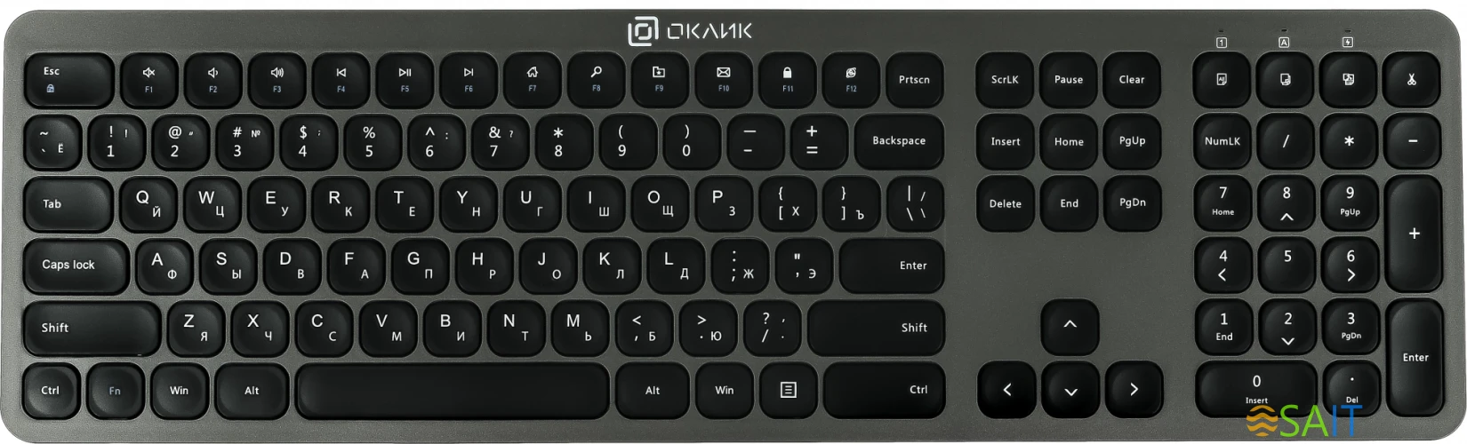 Клавиатура + мышь Оклик 300M клав:серый мышь:серый/черный USB беспроводная slim (1488402)