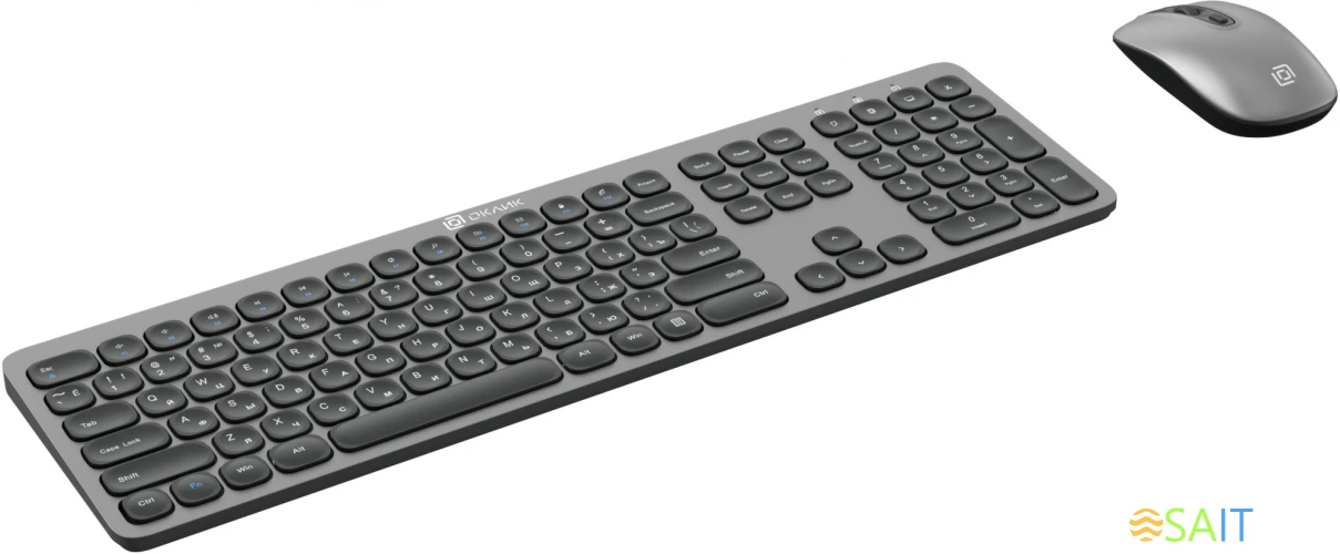 Клавиатура + мышь Оклик 300M клав:серый мышь:серый/черный USB беспроводная slim (1488402)