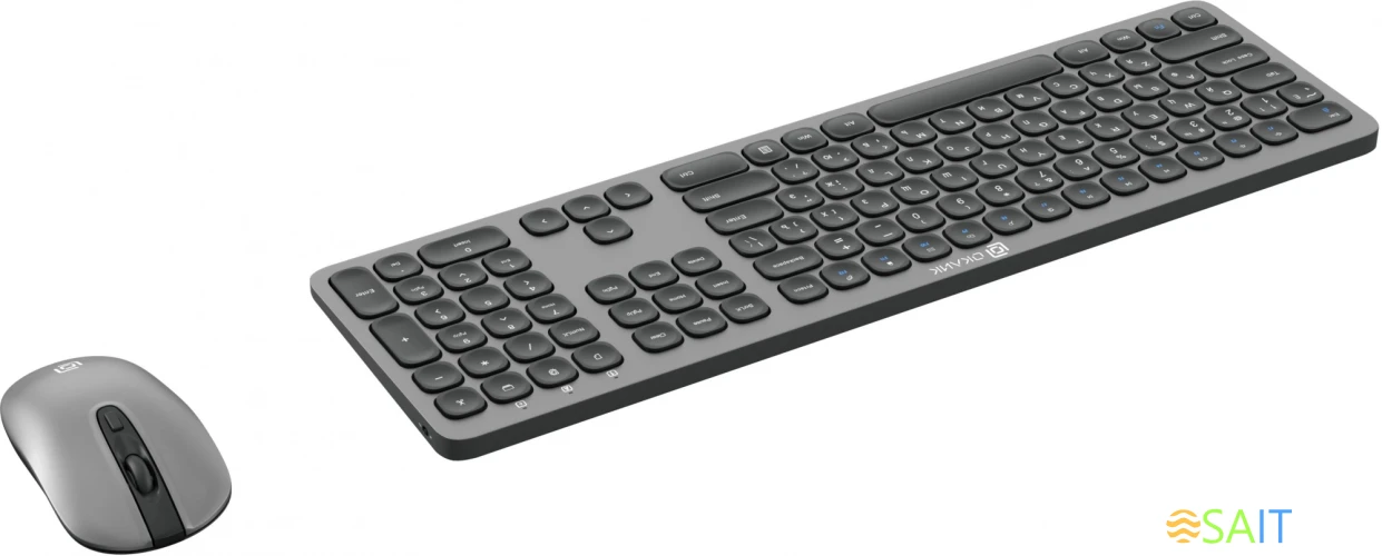 Клавиатура + мышь Оклик 300M клав:серый мышь:серый/черный USB беспроводная slim (1488402)