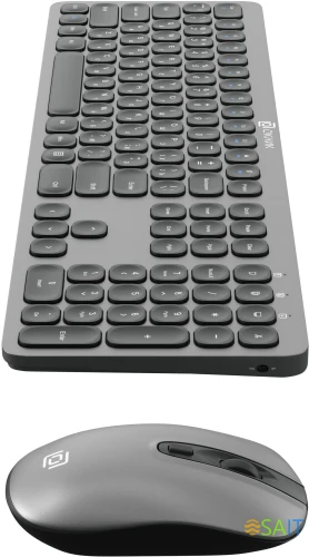 Клавиатура + мышь Оклик 300M клав:серый мышь:серый/черный USB беспроводная slim (1488402)
