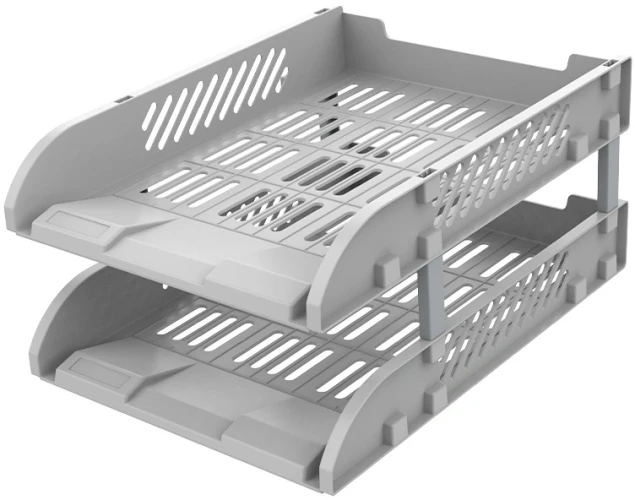 Лоток горизонтальный Deli E9212 GREY сборный для бумаг 325x241x155мм серый пластик (упак.:2шт) пластиковый пакет