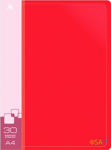Папка с 30 прозр.вклад. Бюрократ -BPV30RED A4 пластик 0.65мм торц.карм с бум. встав красный