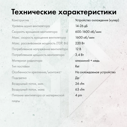 Устройство охлаждения(кулер) GMNG GG-CPC220-ARGB2 ARGB Soc-AM5/AM4/1151/1200/2066/1700 черный 4-pin 14-26dB Al+Cu LCD 220W 550gr Ret (GG-CPC220-ARGB2-BK)