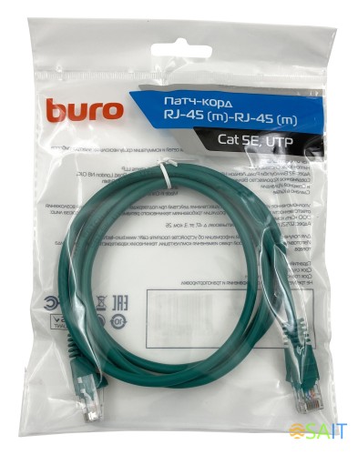 Патч-корд Buro UTP-5E-1,5M-GR UTP 4 пары cat.5E CCA molded 1.5м зеленый RJ-45 (m)-RJ-45 (m)