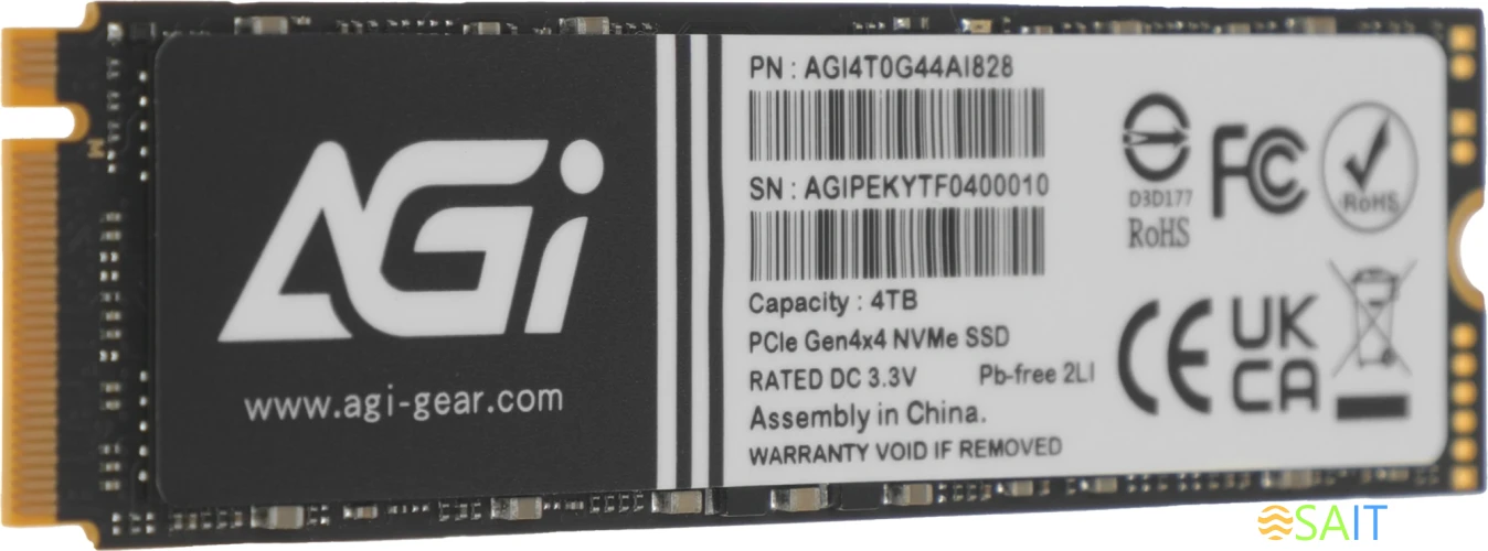 Накопитель SSD AGi PCIe 4.0 x4 4TB AGI4T0G44AI828-CB AI828 M.2 2280