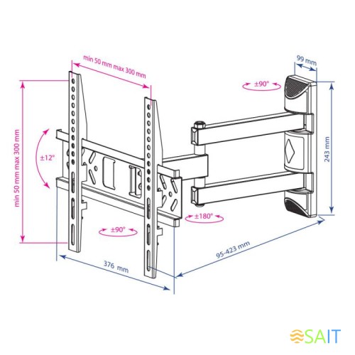 Кронштейн для телевизора Kromax PIXIS-XS черный 22"-55" макс.30кг настенный поворотно-выдвижной и наклонный