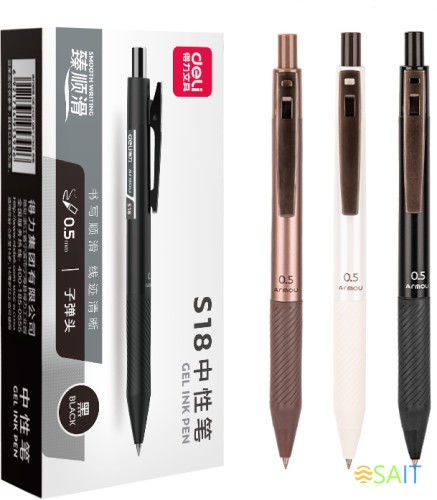 Ручка гелев. автоматическая Deli S18-BK черн черн. черн. линия 0.5мм резин. манжета