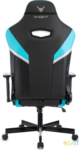 Кресло игровое Knight Thunder 5X черный/голубой эко.кожа крестов. металл