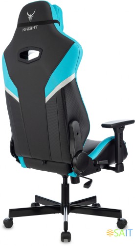 Кресло игровое Knight Thunder 5X черный/голубой эко.кожа крестов. металл