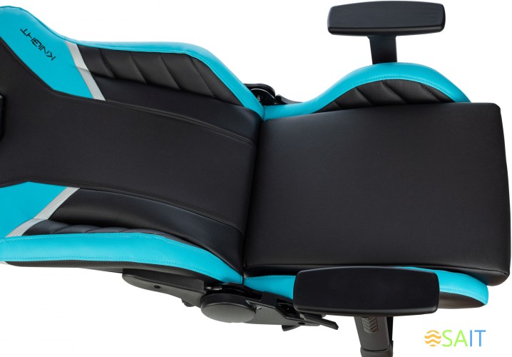 Кресло игровое Knight Thunder 5X черный/голубой эко.кожа крестов. металл