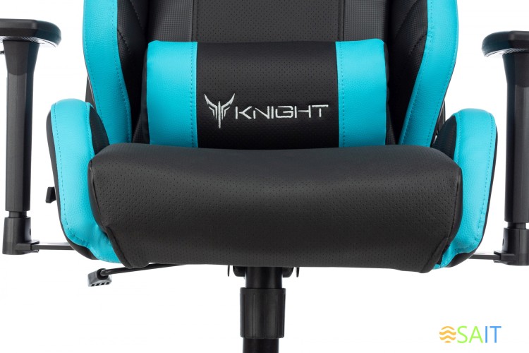 Кресло игровое Knight Thunder 5X черный/голубой эко.кожа крестов. металл