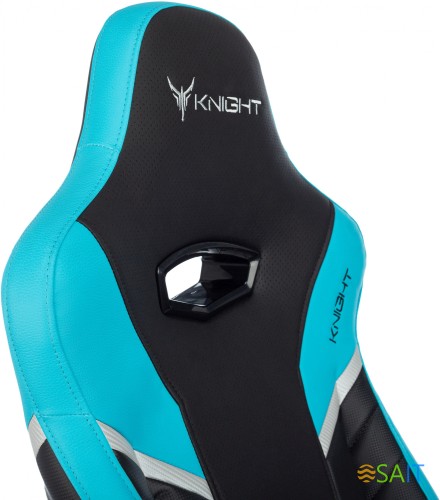 Кресло игровое Knight Thunder 5X черный/голубой эко.кожа крестов. металл