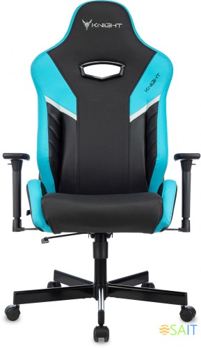 Кресло игровое Knight Thunder 5X черный/голубой эко.кожа крестов. металл
