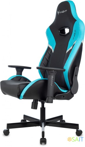 Кресло игровое Knight Thunder 5X черный/голубой эко.кожа крестов. металл
