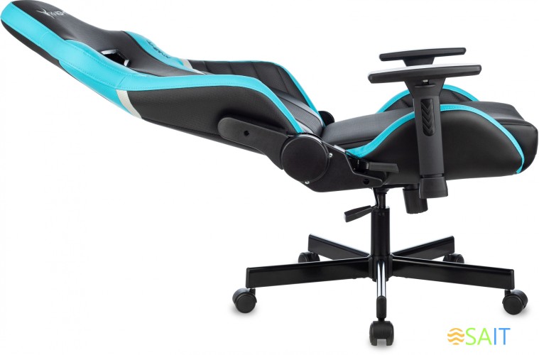 Кресло игровое Knight Thunder 5X черный/голубой эко.кожа крестов. металл
