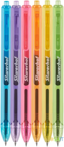 Набор ручек гелев. автоматическая Silwerhof NG Fresh d=0.5мм син. черн. блистер ев. (6шт) сменный стержень