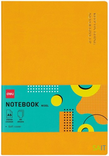 Блокнот Deli EN135LORANGE A5 210х143мм искусст. кожа 80л линейка мягкая обложка оранжевый
