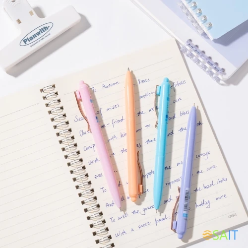 Ручка шариков. автоматическая Deli (EQ288-BL) ассорти d=0.7мм син. черн. кор.карт. игловидный пиш. наконечник