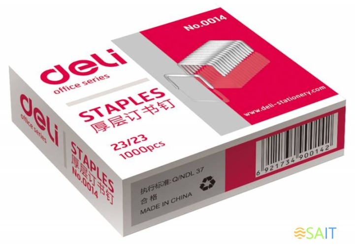 Скобы для степлера 23/23 Deli E0014 оцинкованные кор.карт. (упак.:1000шт.)