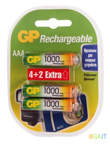 Аккумулятор GP Rechargeable 100AAAHC4/2 AAA NiMH 1000mAh (6шт) блистер