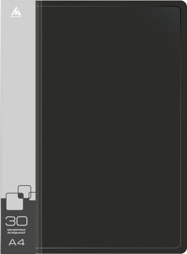 Папка с 30 прозр.вклад. Бюрократ -BPV30BLCK A4 пластик 0.65мм торц.карм с бум. встав черный