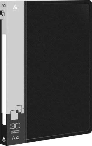 Папка с 30 прозр.вклад. Бюрократ -BPV30BLCK A4 пластик 0.65мм торц.карм с бум. встав черный