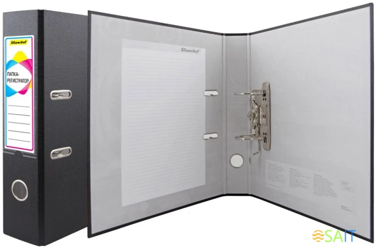 Папка-регистратор Silwerhof A4 75мм ПВХ/бумага черный без. окант. сборная (упак.:2шт)