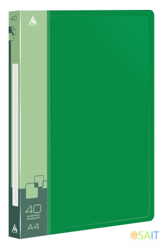 Папка с 40 прозр.вклад. Бюрократ -BPV40GRN A4 пластик 0.65мм торц.карм с бум. встав зеленый