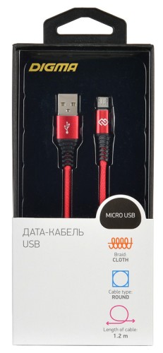 Кабель Digma MICROUSB-1.2M-BRAIDED-R USB (m)-micro USB (m) 1.2м красный