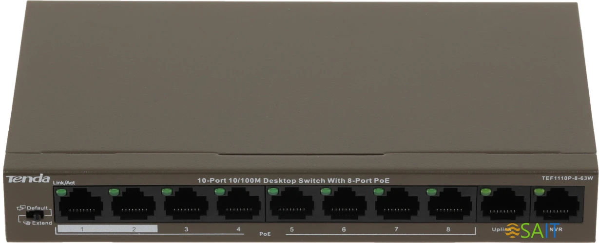 Коммутатор Tenda TEF1110P-8-63W (L2) 10x100Мбит/с 8PoE 58W неуправляемый