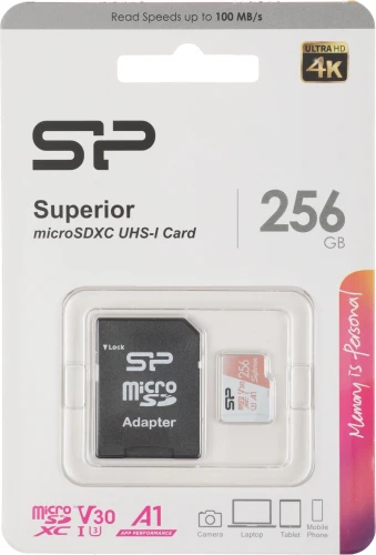 Флеш карта microSDXC 256GB Silicon Power SP256GBSTXDV3V20SP Superior + adapter