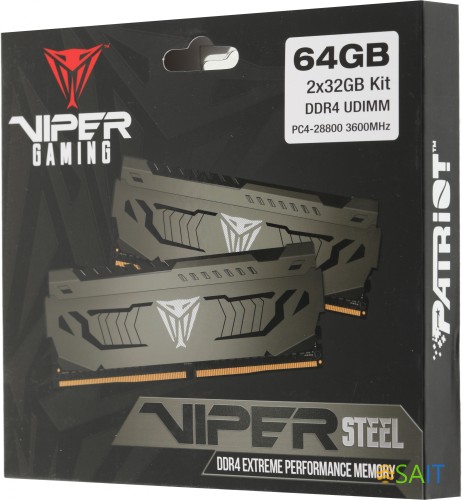 Память DDR4 2x32Gb 3600MHz Patriot PVS464G360C8K Viper Steel RTL Gaming PC4-28800 CL18 DIMM 288-pin 1.35В dual rank с радиатором Ret