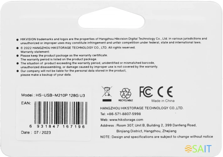 Флеш Диск Hikvision 128GB M210P HS-USB-M210P/128G/U3 USB3.0 черный