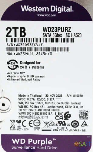 Жесткий диск WD SATA-III 2TB WD23PURZ Surveillance Purple (5400rpm) 64Mb 3.5"
