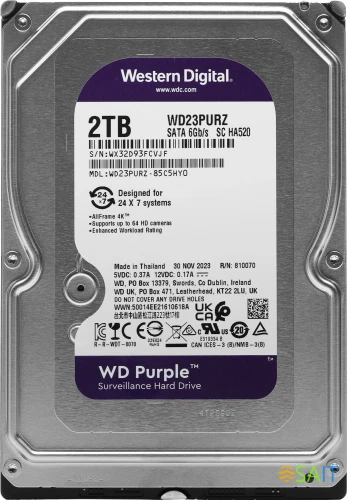 Жесткий диск WD SATA-III 2TB WD23PURZ Surveillance Purple (5400rpm) 64Mb 3.5"