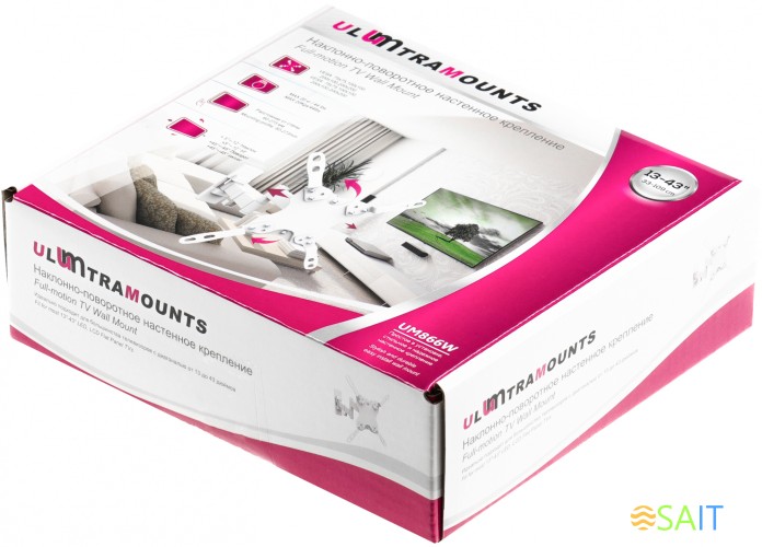 Кронштейн для телевизора Ultramounts UM866W белый 13"-42" макс.20кг настенный поворот и наклон