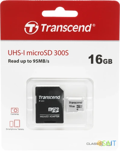 Флеш карта microSDHC 16GB Transcend TS16GUSD300S-A + adapter