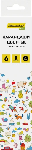 Карандаши цв. Silwerhof Eco 2.6мм шестигран. пластик ассорти 6цв. коробка/европод.