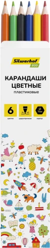 Карандаши цв. Silwerhof Eco 2.6мм шестигран. пластик ассорти 6цв. коробка/европод.
