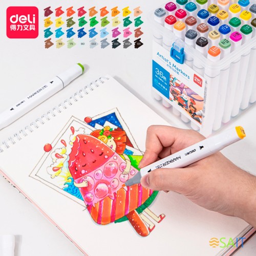 Набор маркеров для скетчинга Deli 70816-36 скошенный пиш. наконечник 36цв. пластиковая коробка