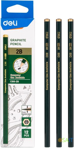 Карандаш ч/г Deli EC88-2B 2B шестигран. липа карт.кор. (12шт)