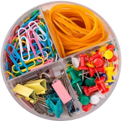 Набор мелкоофисный Deli EZ20703 резинки для купюр 12гр гвоздики 50шт скрепки 100шт зажимы 10шт пластиковая туба
