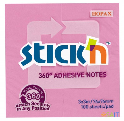 Блок самоклеящийся бумажный Stick`n 21554 76x76мм 100лист. 70г/м2 розовый клей по периметру