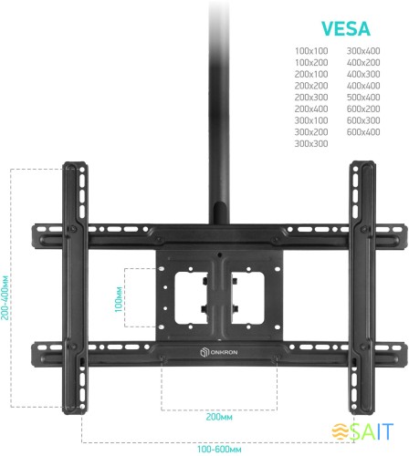 Кронштейн для телевизора Onkron N1L черный 32"-80" макс.68.2кг потолочный поворот и наклон