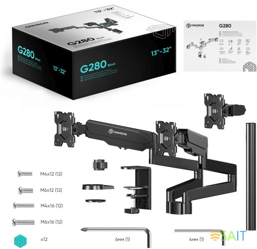 Кронштейн для мониторов Onkron G280 черный 13"-32" макс.24кг настольный поворот и наклон верт.перемещ.