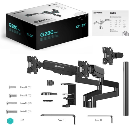 Кронштейн для мониторов Onkron G280 черный 13"-32" макс.24кг настольный поворот и наклон верт.перемещ.