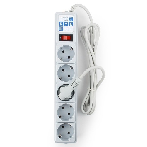 Фильтр-удлинитель Power Cube B 1.9 м 5 розеток (серый) 10А/2,2кВт Power Cube B (1.9 м, 5 розеток)