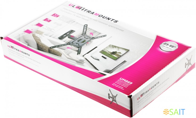 Кронштейн для телевизора Ultramounts UM869 черный 23"-55" макс.35кг настенный поворот и наклон