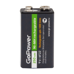Аккумулятор бытовой GoPower Крона 6F22 BL1 NI-MH 9V 250mAh (1/25/100) (1 шт.) Аккумулятор бытовой GoPower Крона 6F22 (00-00017020)